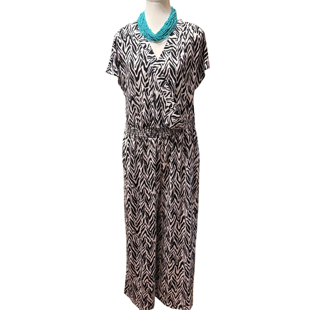 Emily Daniels Women's XL Jumpsuit Black White Chevron Print Elastic‎ Waist